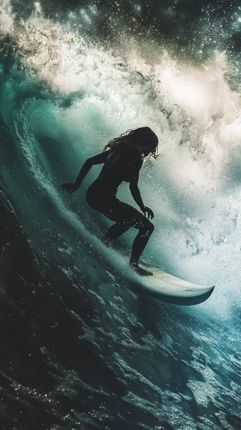Man surfing a powerful ocean wave with dynamic motion