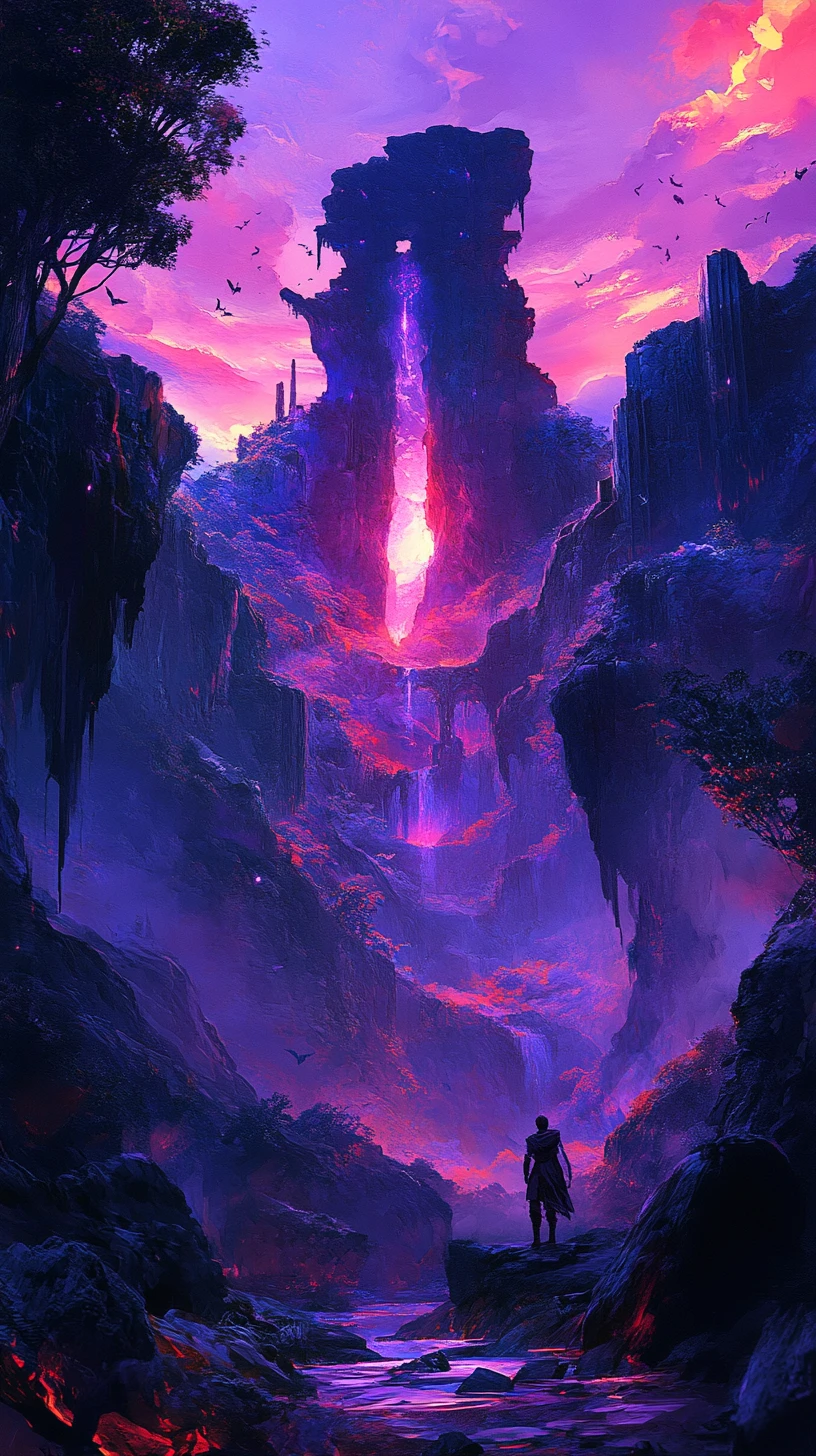 Anime view of a sprawling fantasy harbor city at dusk