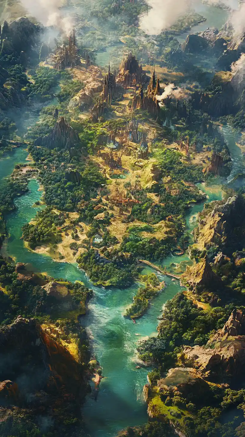 Lush fantasy landscape inspired by verdant and arcane realms
