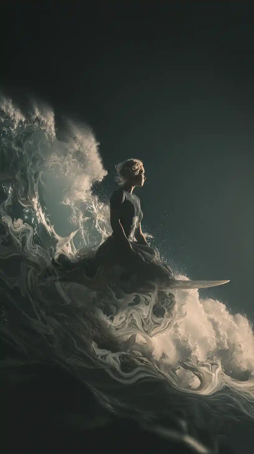 Man surfing a powerful ocean wave with dynamic motion