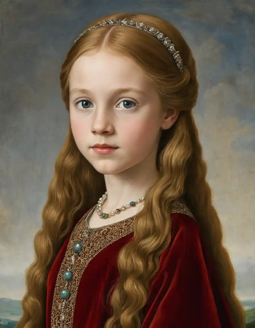 Young Welsh noble girl in early Renaissance portrait style
