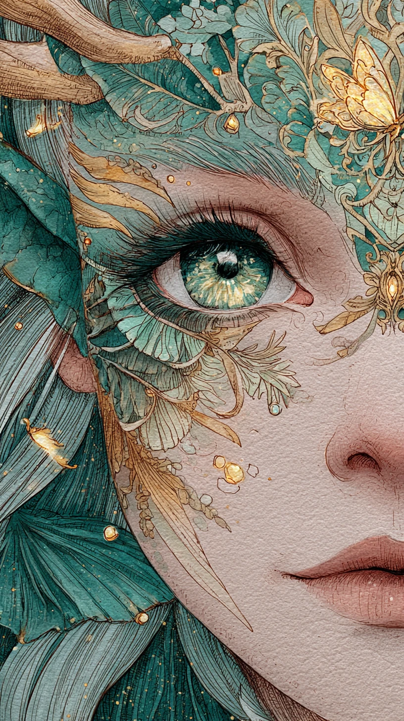 光り輝く水彩で描くベビー麒麟のクローズアップイラスト