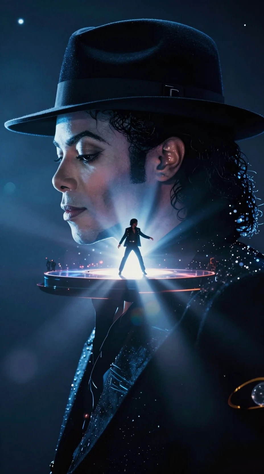 Cinematic silhouette portrait with glowing stage performance