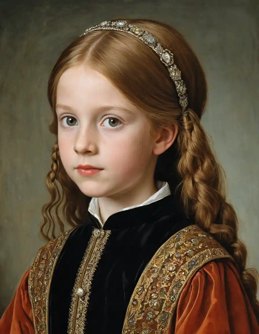 Young Welsh noble girl in early Renaissance portrait
