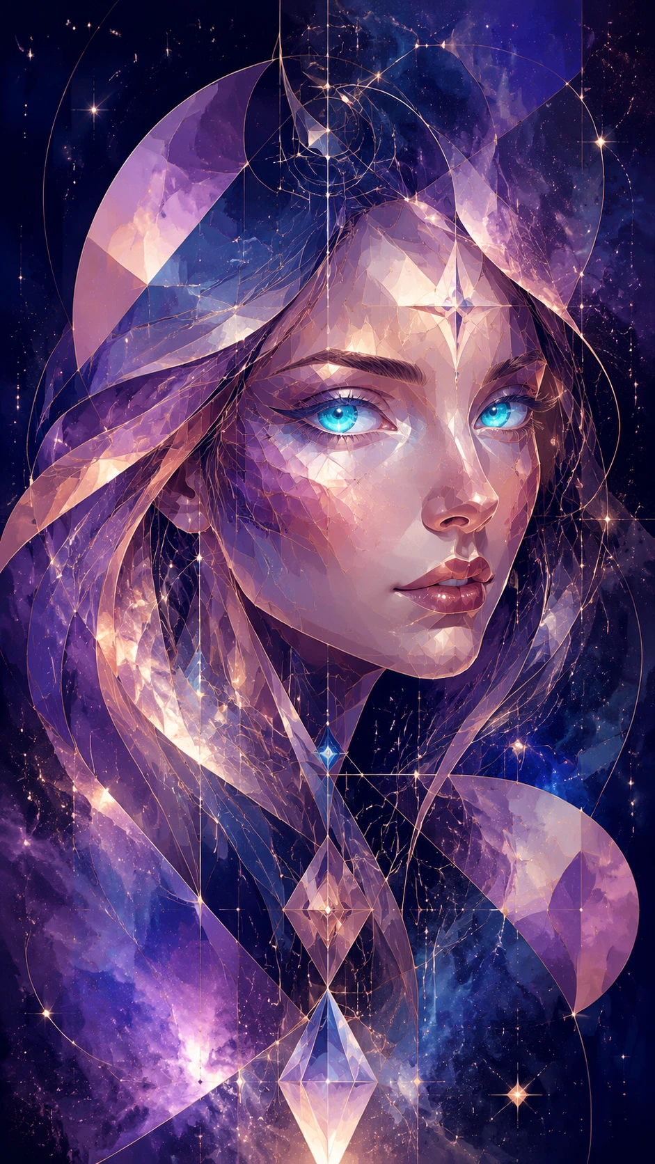 Abstract geometric portrait of a woman with turquoise eyes