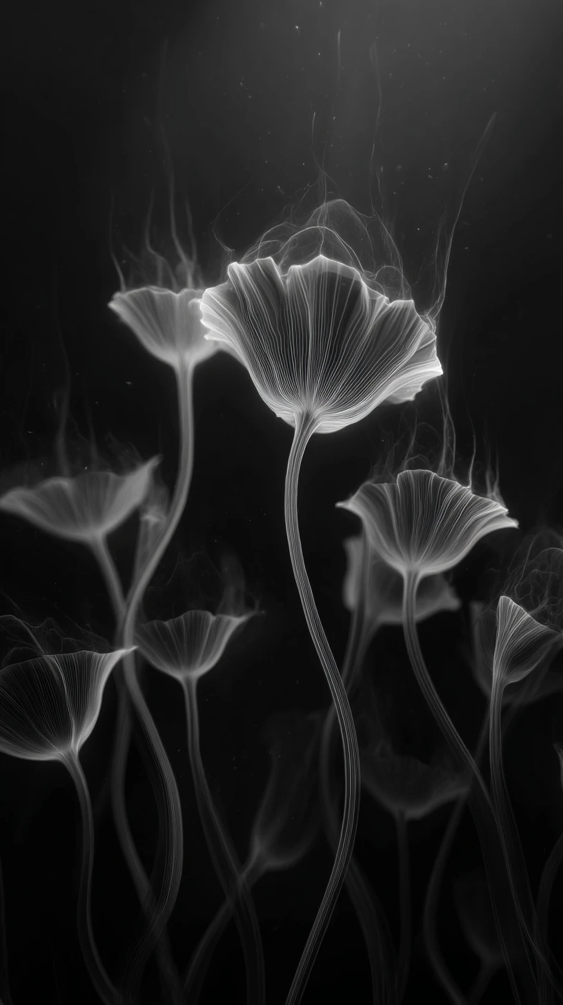 Glowing abstract stripes morphing into delicate petal forms