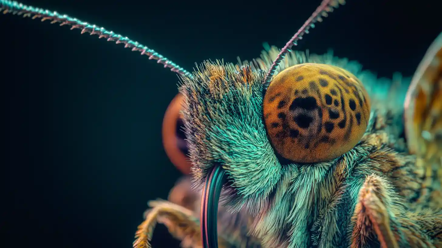 Ultra macro close up of a butterfly head with soft focus