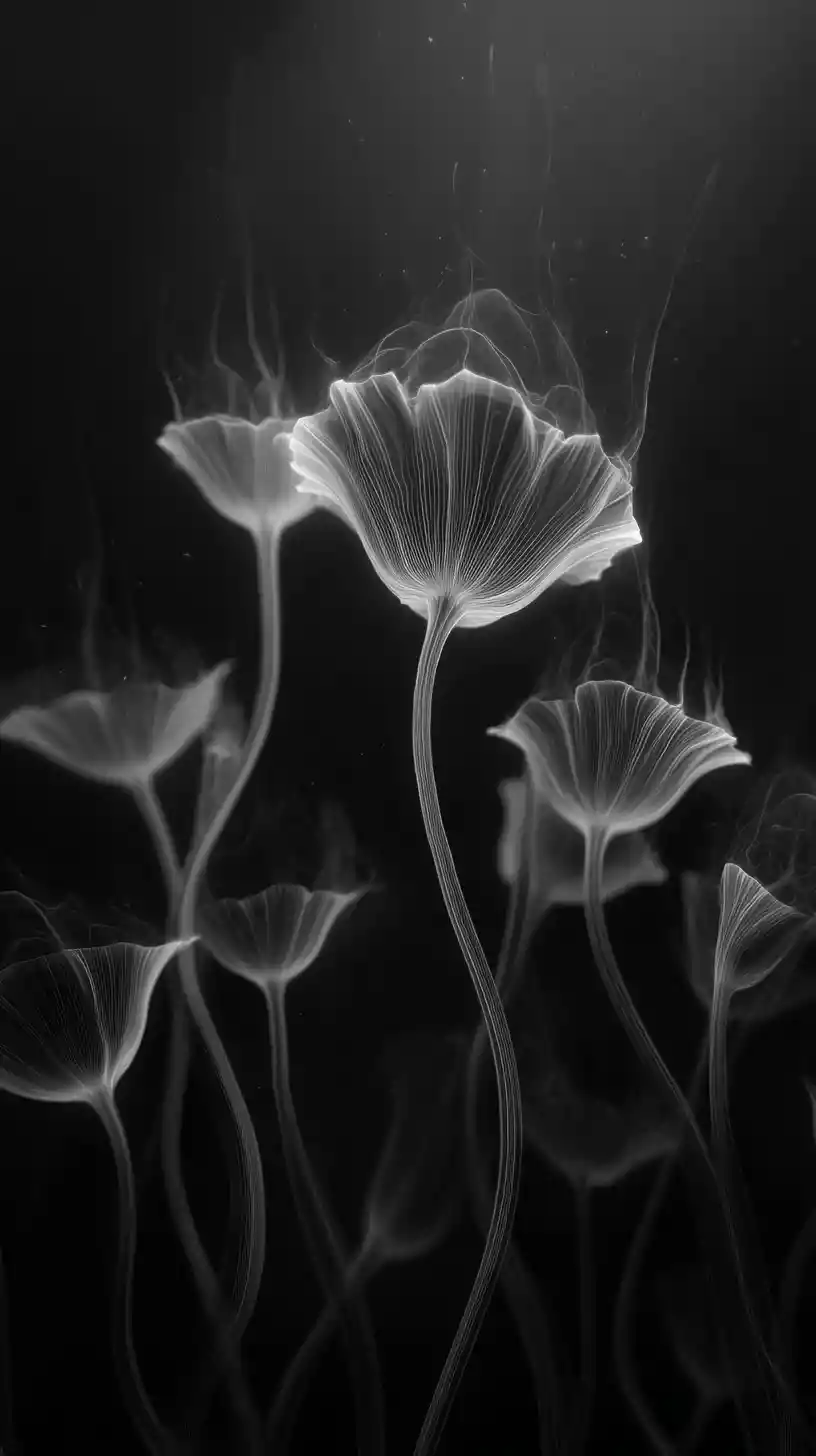 Strisce astratte luminose che si trasformano in delicate forme di petali