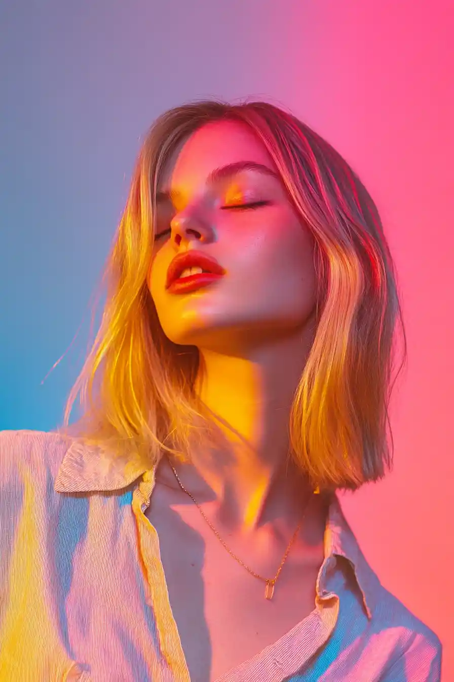 Glamorous young supermodel portrait with stylish long haircut