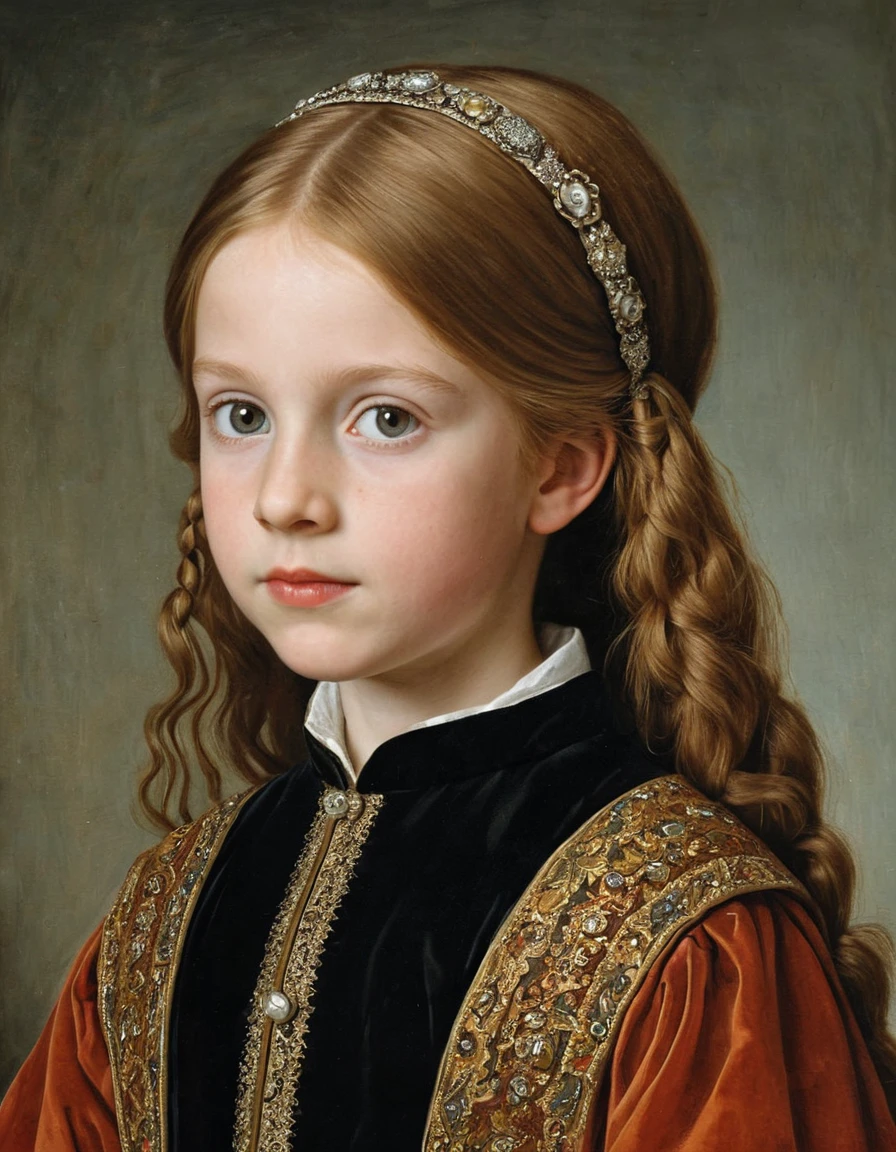Young Welsh noble girl in early Renaissance portrait