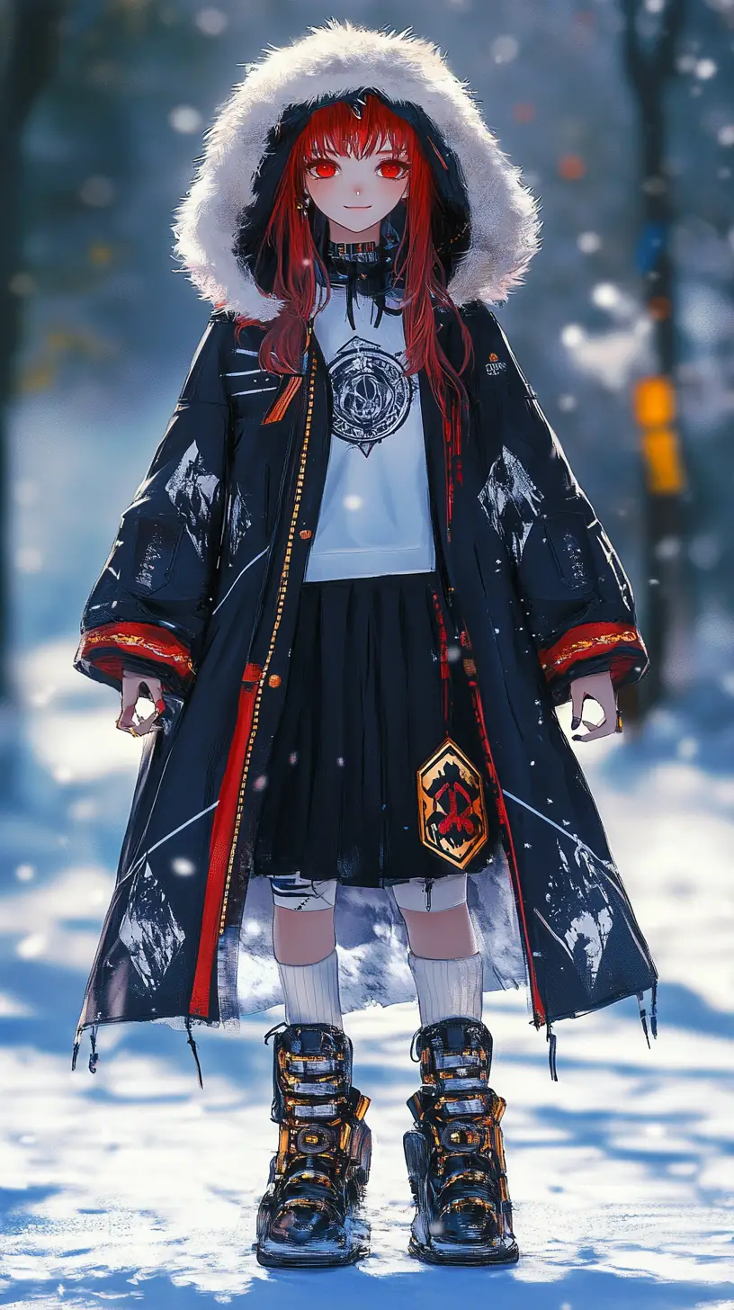 巨人手掌上的動畫少女與發光冰宮