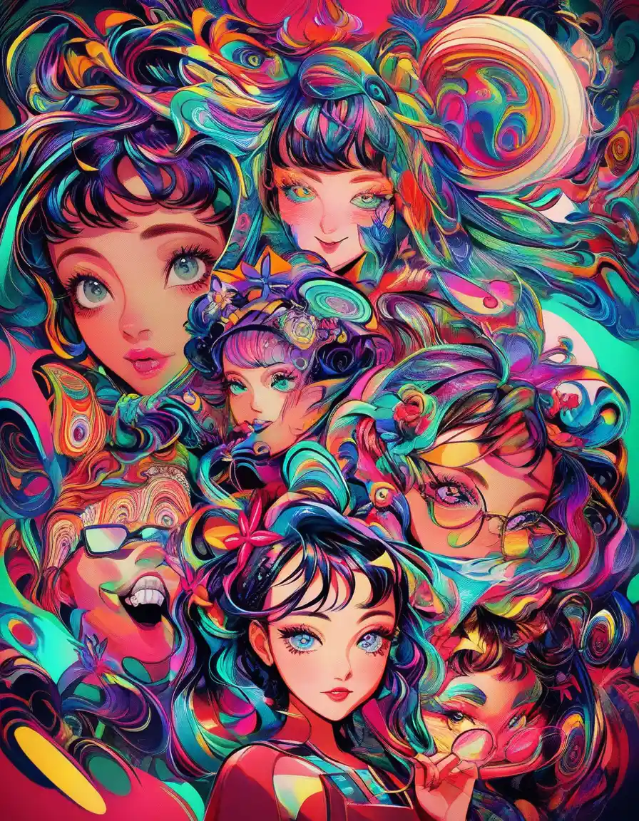 Whimsical young woman in vibrant avant garde fashion