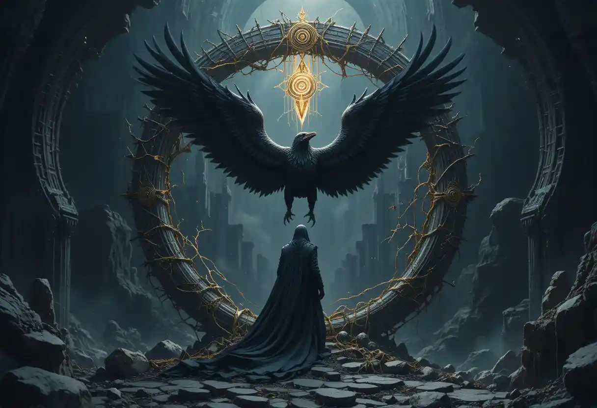 Golden spiral gate opening within dark cosmic space
