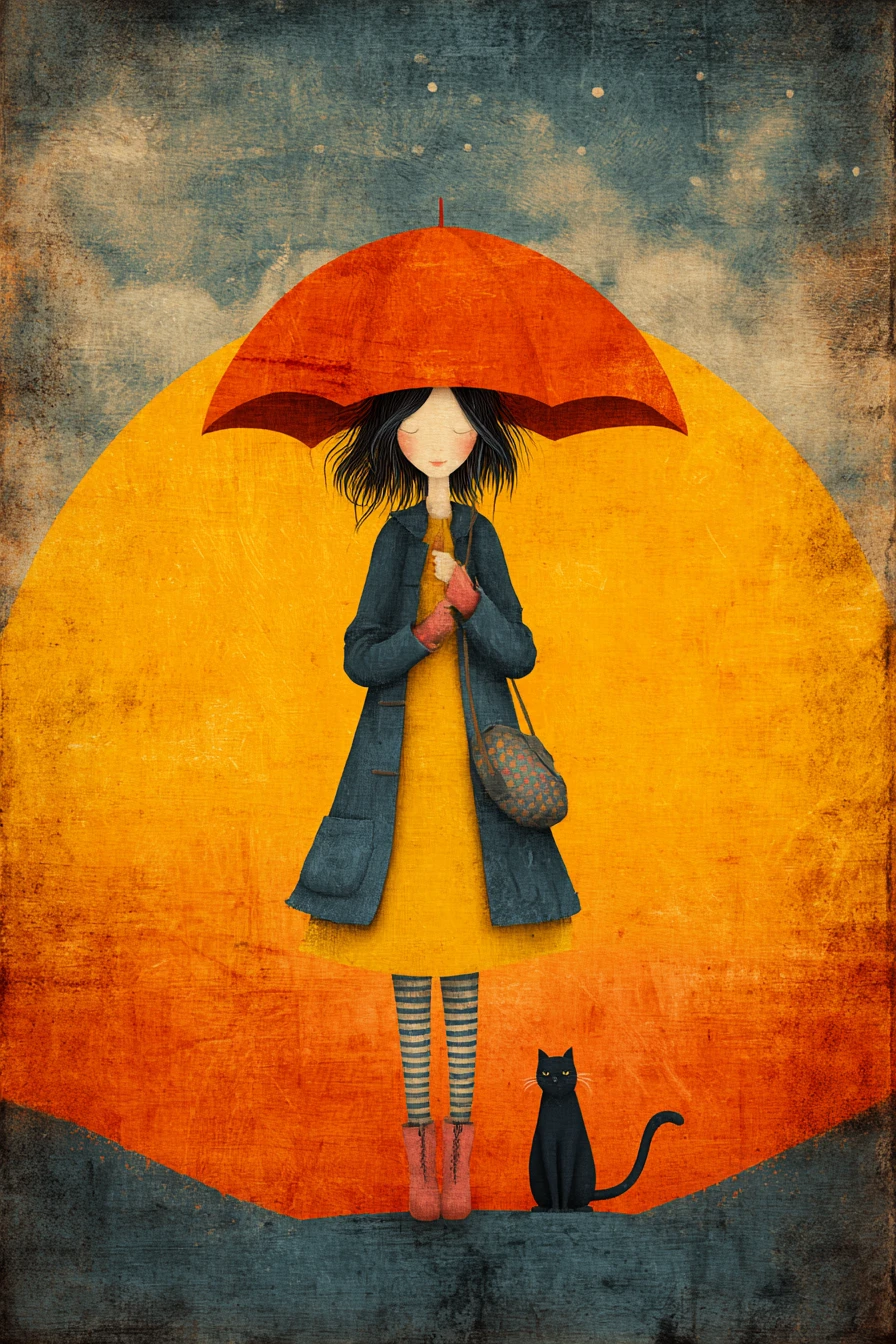 Whimsical mixed media illustration in spring sfumato colors