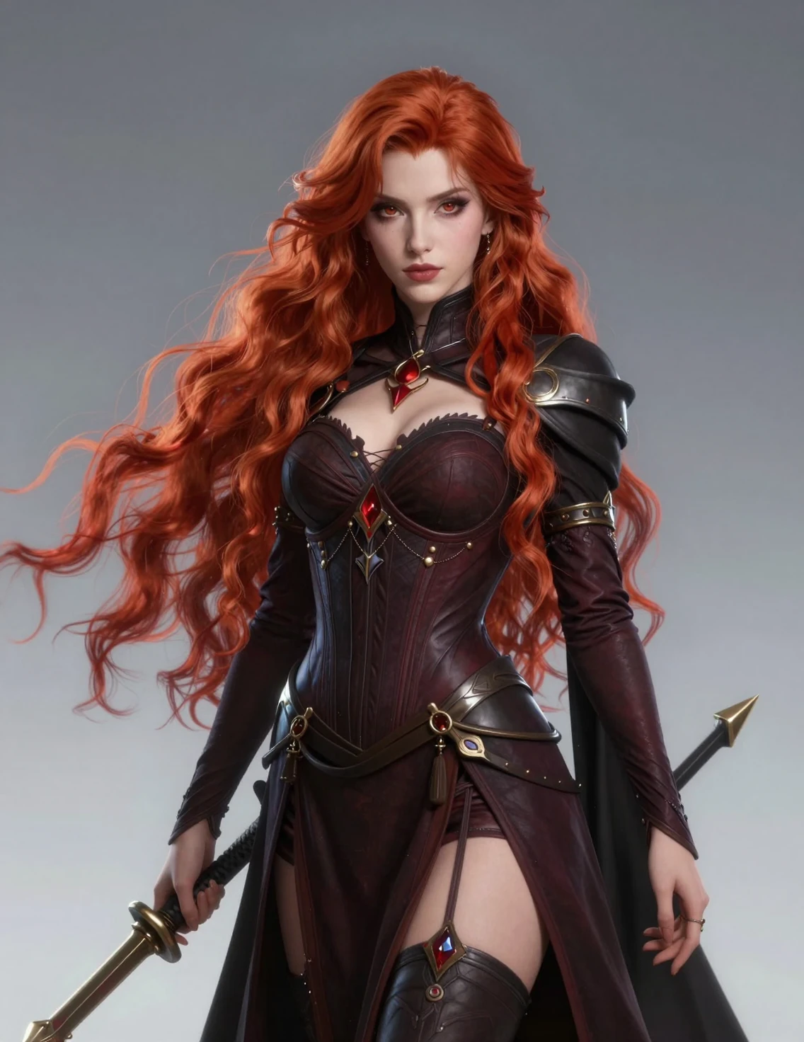 Red haired sorceress portrait in elegant fantasy robes