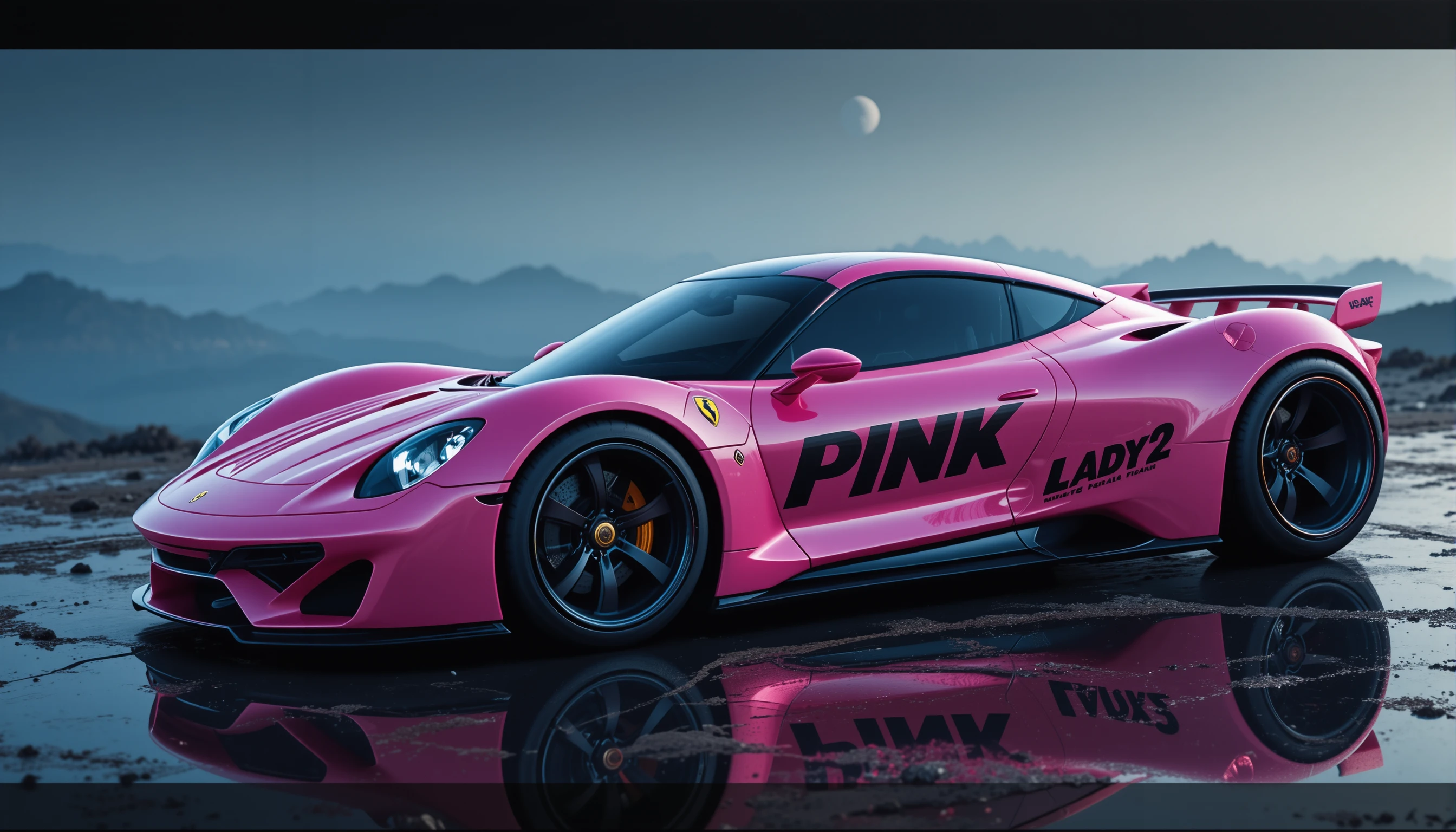 Futuristic Pink Sports Car On Elevated Moon Highway