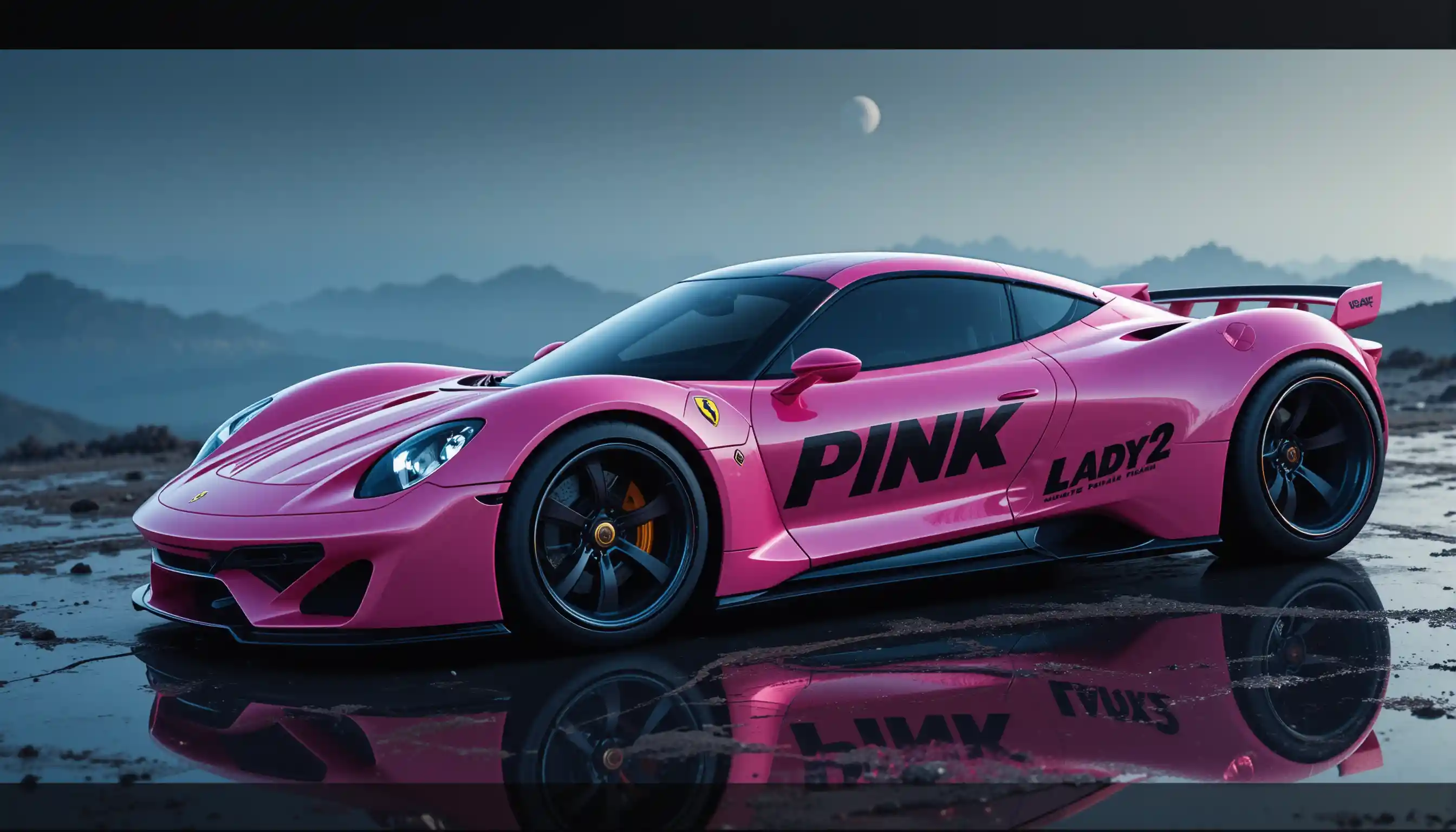 Futuristic Pink Sports Car On Elevated Moon Highway
