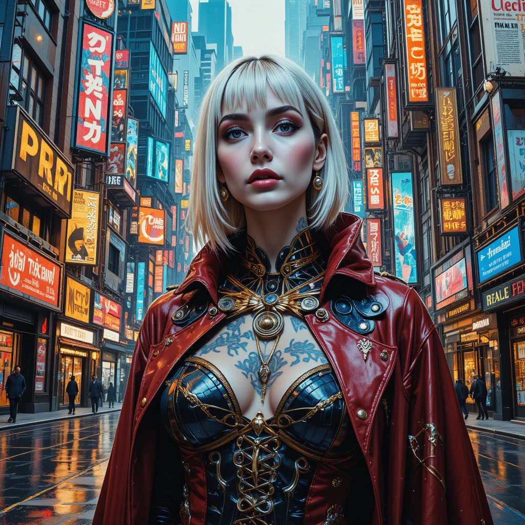Glitch art portrait of a femme fatale in futuristic Dubai