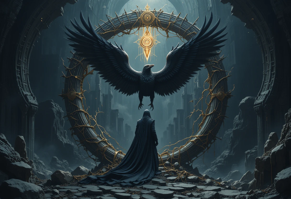 Golden spiral gate opening within dark cosmic space