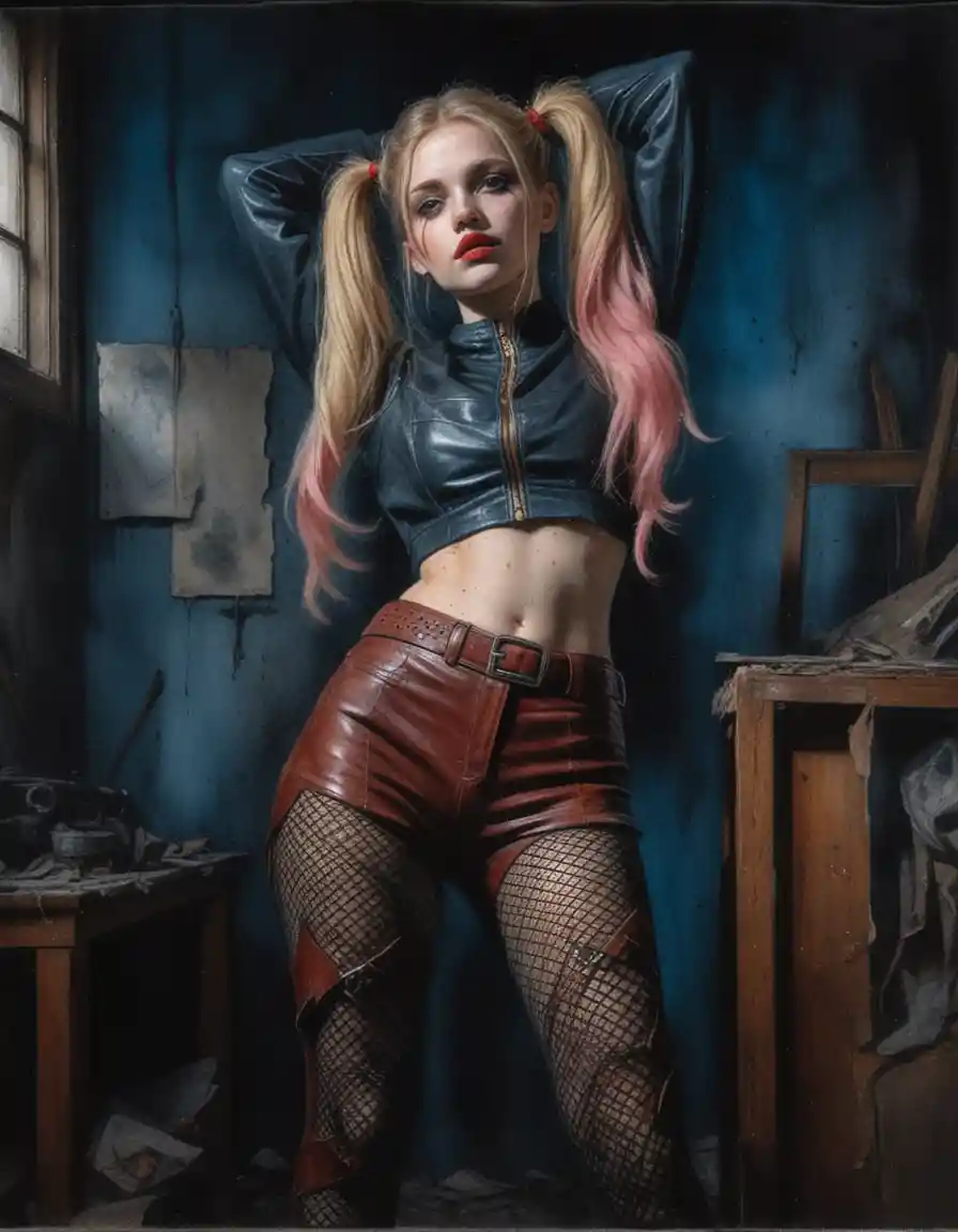 Donna in outfit di pelle sotto un drammatico raggio di luna
