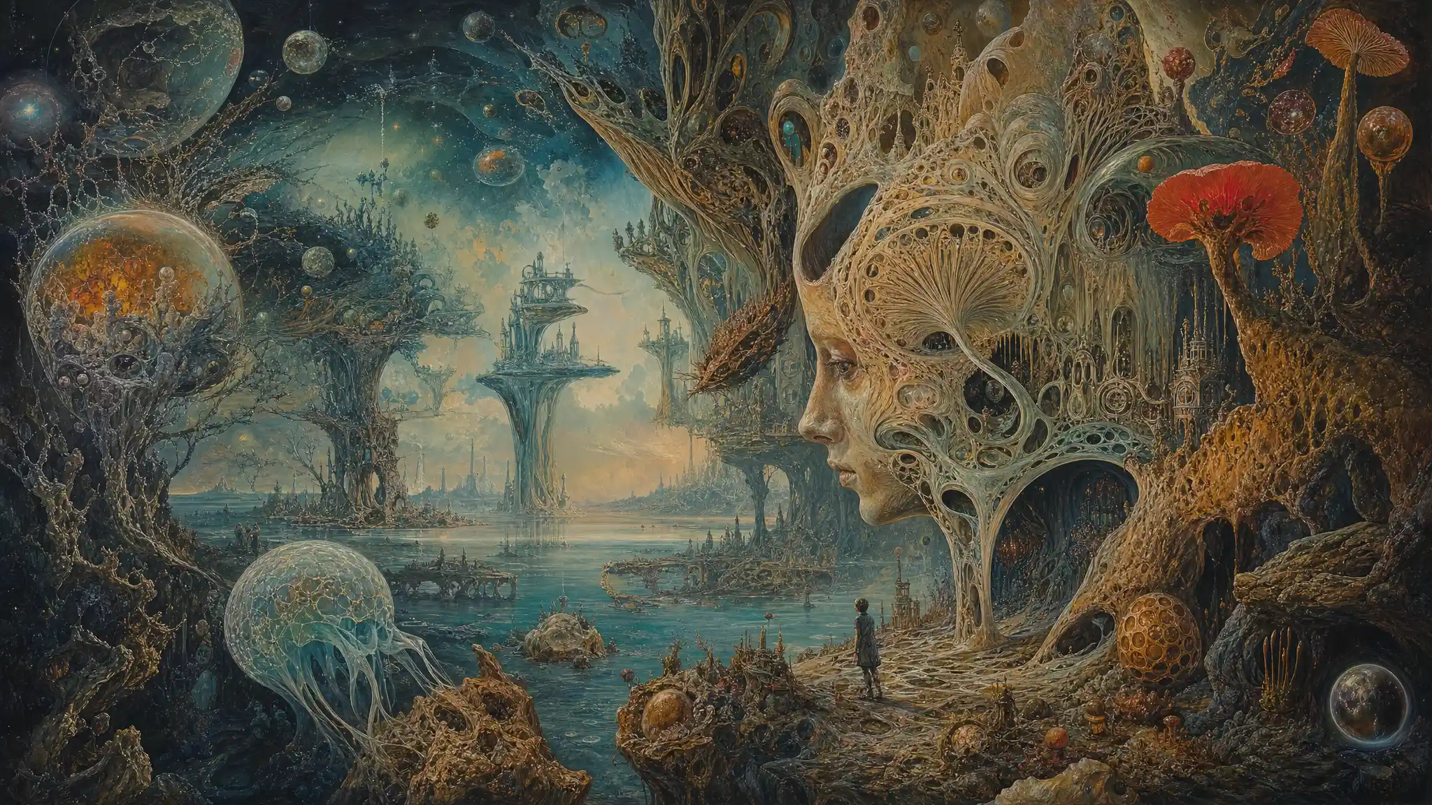 Surreal Oil Landscape Of Interwoven Organic And Mechanical Forms