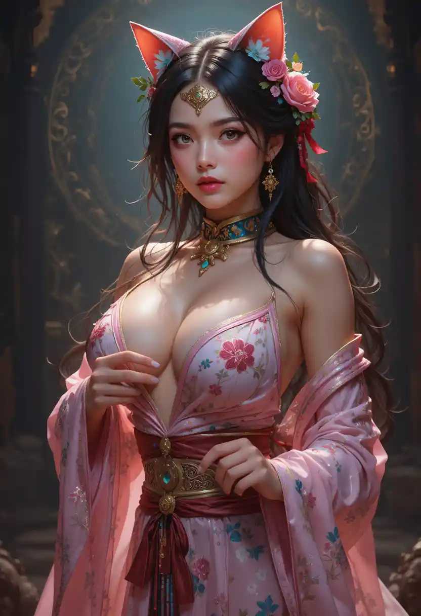 Confident fantasy woman shaman in pixel art three quarter view