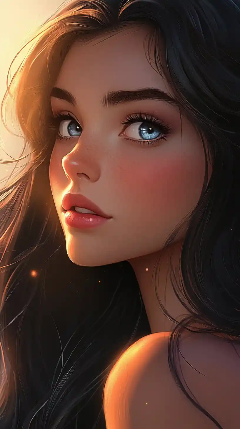 Serene anime girl profile in warm and cool studio light