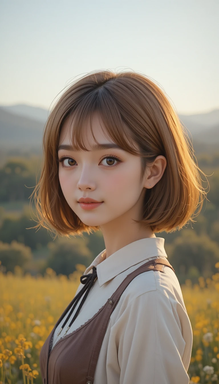 Sweet anime girl standing outside in soft morning light