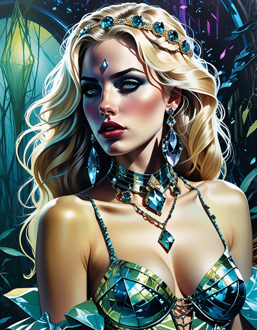 Mystical punk fantasy sorceress in glamorous nightclub style