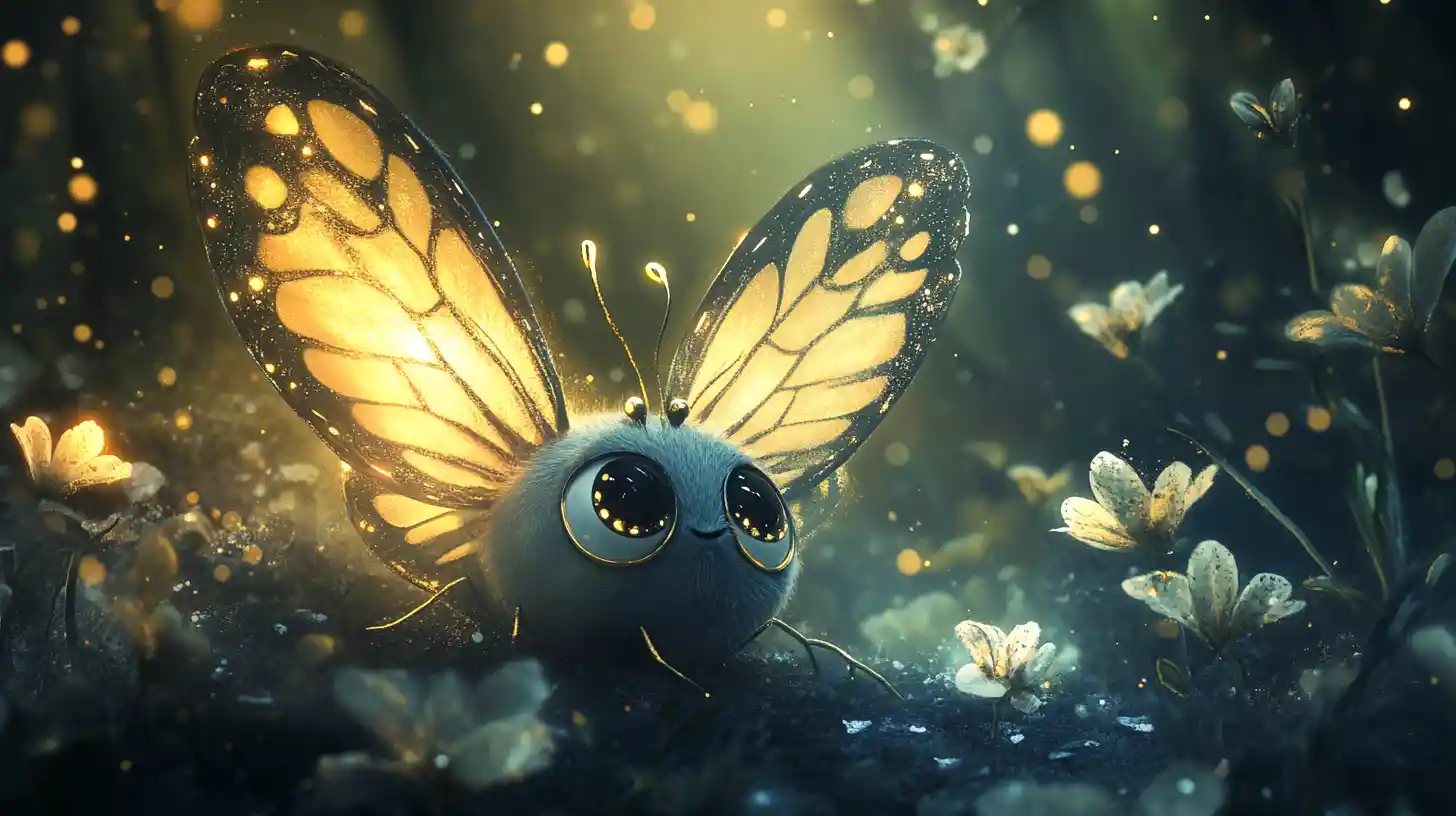 Cute butterfly with petal wings in an enchanted forest