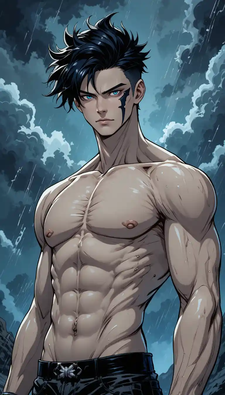 Tall muscular man standing under a stormy sky