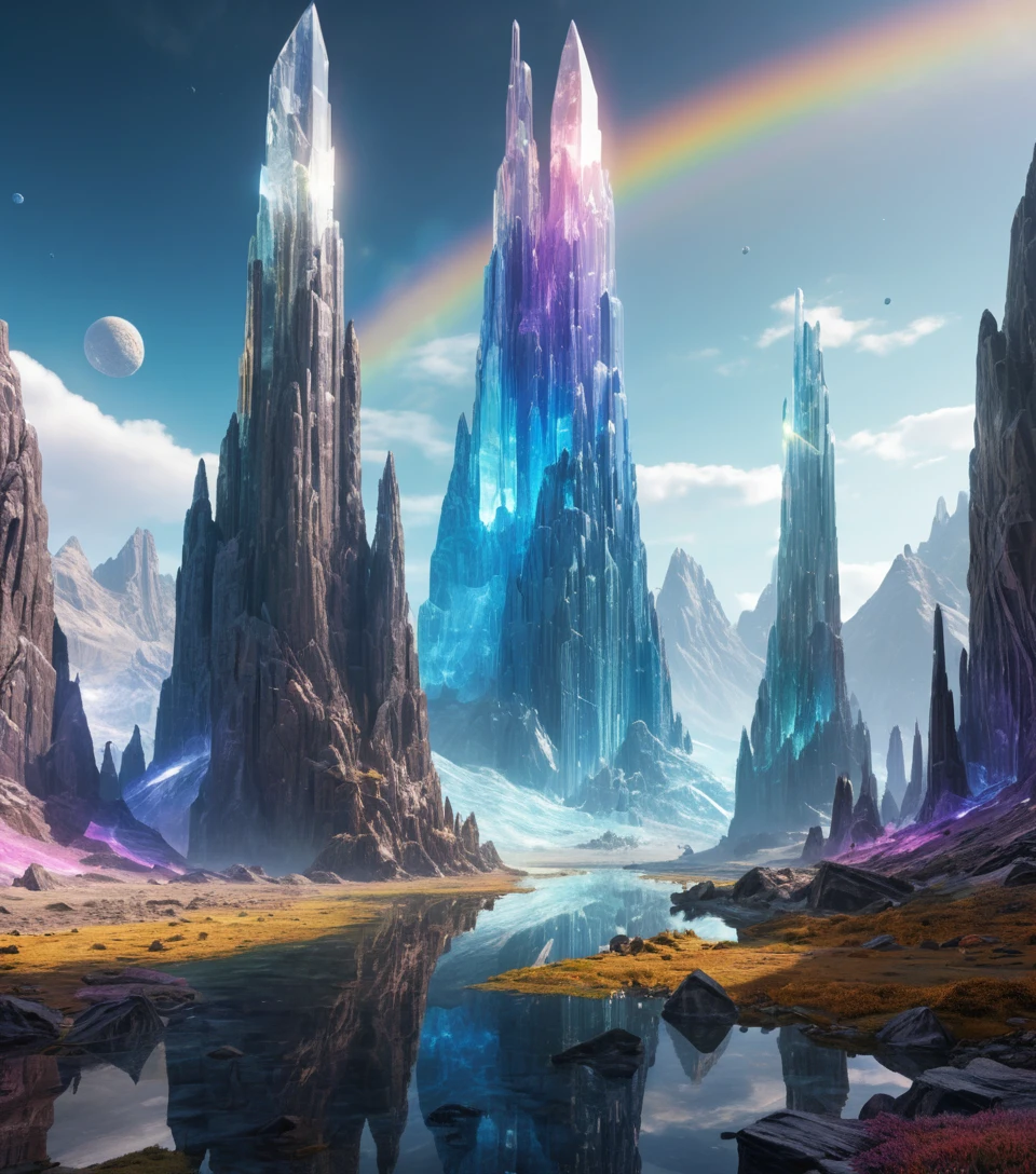 Futuristic Crystal City Etched Into Alien Mountain Peaks