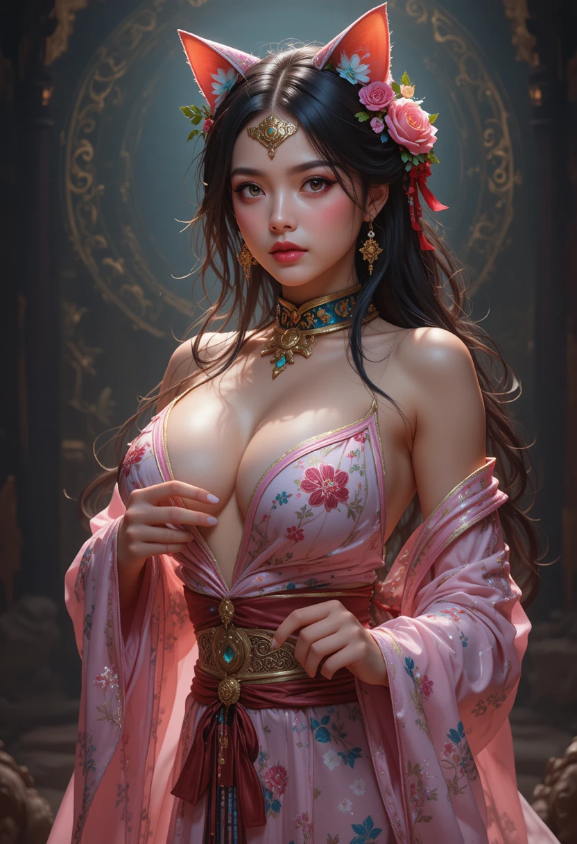 Confident fantasy woman shaman in pixel art three quarter view