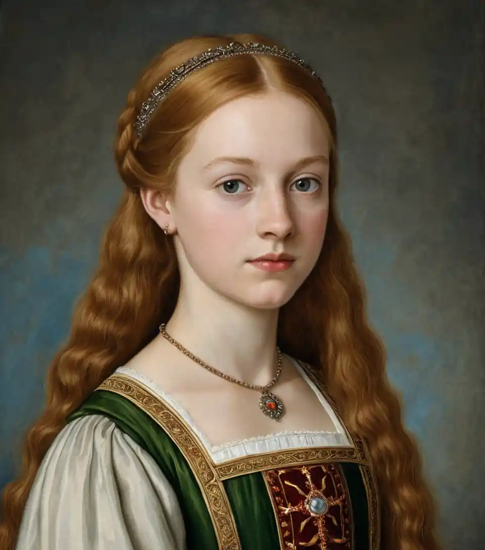 Young Welsh noblewoman in a renaissance style painted portrait