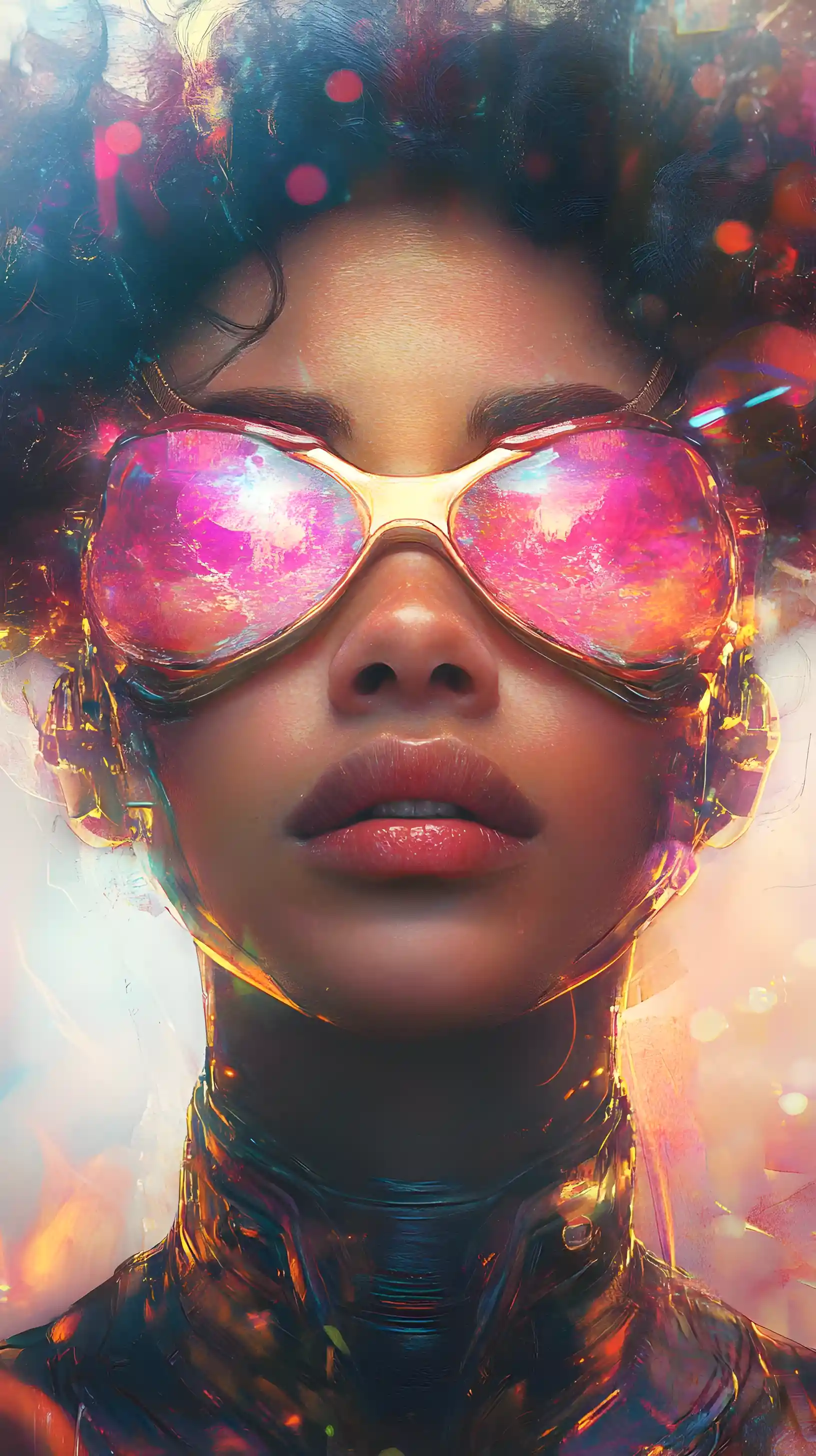 Futuristic woman portrait with dreamy comic fantasy aura