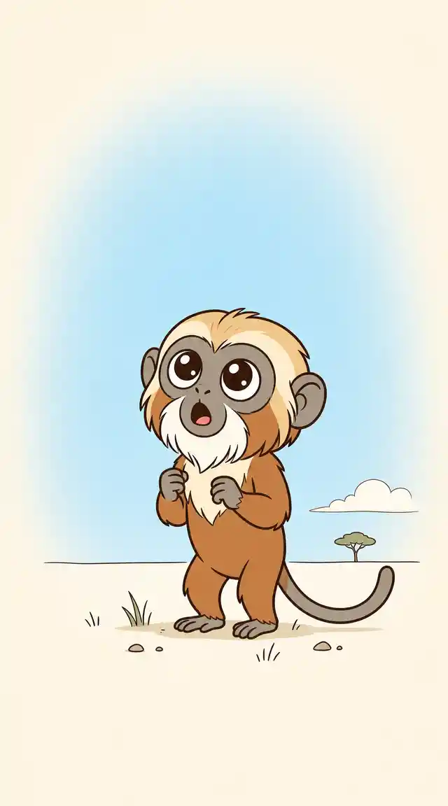 Cute cartoon tamarin monkey with huge amazed eyes