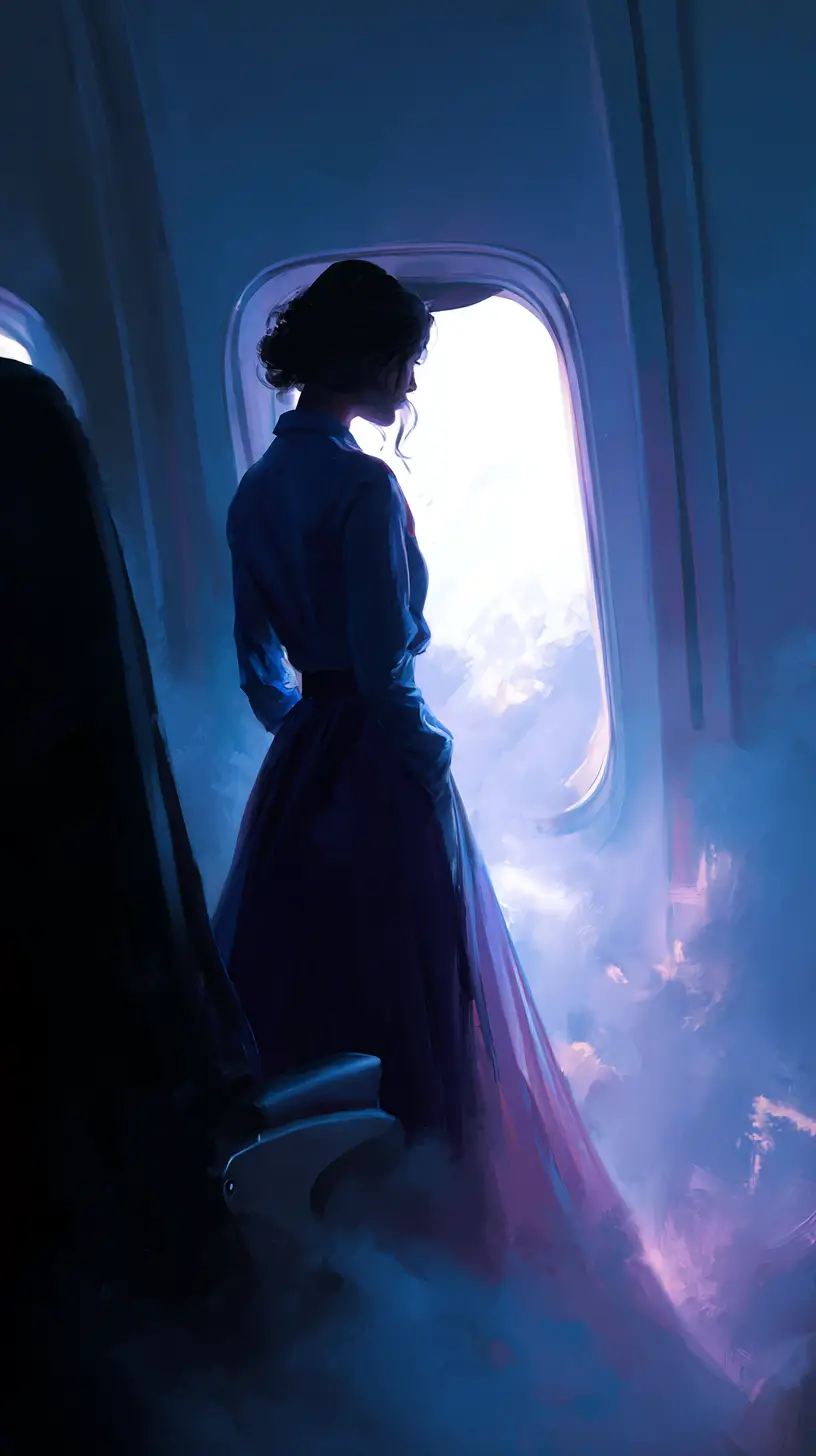 Girl sitting on an airplane during a quiet flight