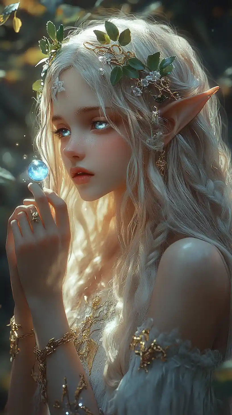 Ethereal Elf Woman Holding Glowing Blue Butterfly