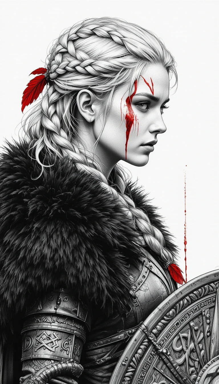 Viking shieldmaiden profile in graphite and red war paint
