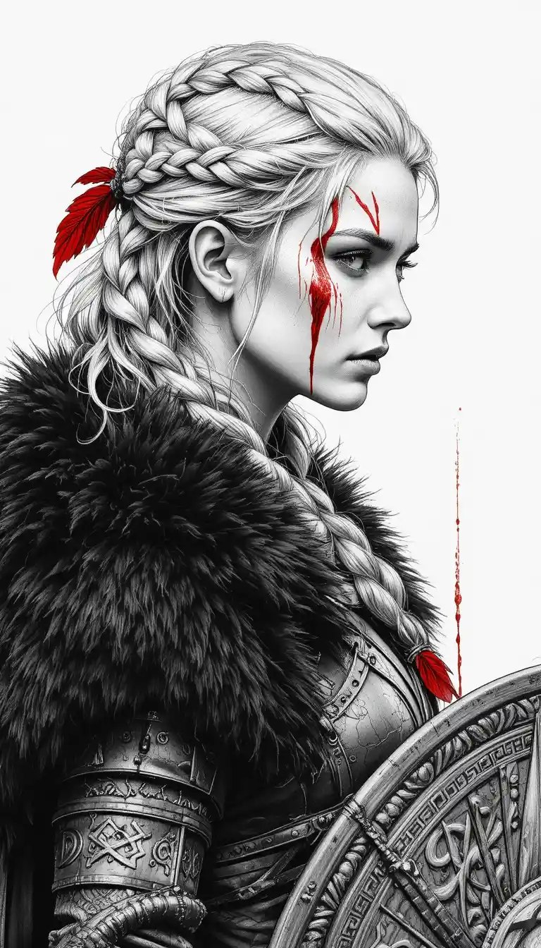 Viking shieldmaiden profile in graphite and red war paint