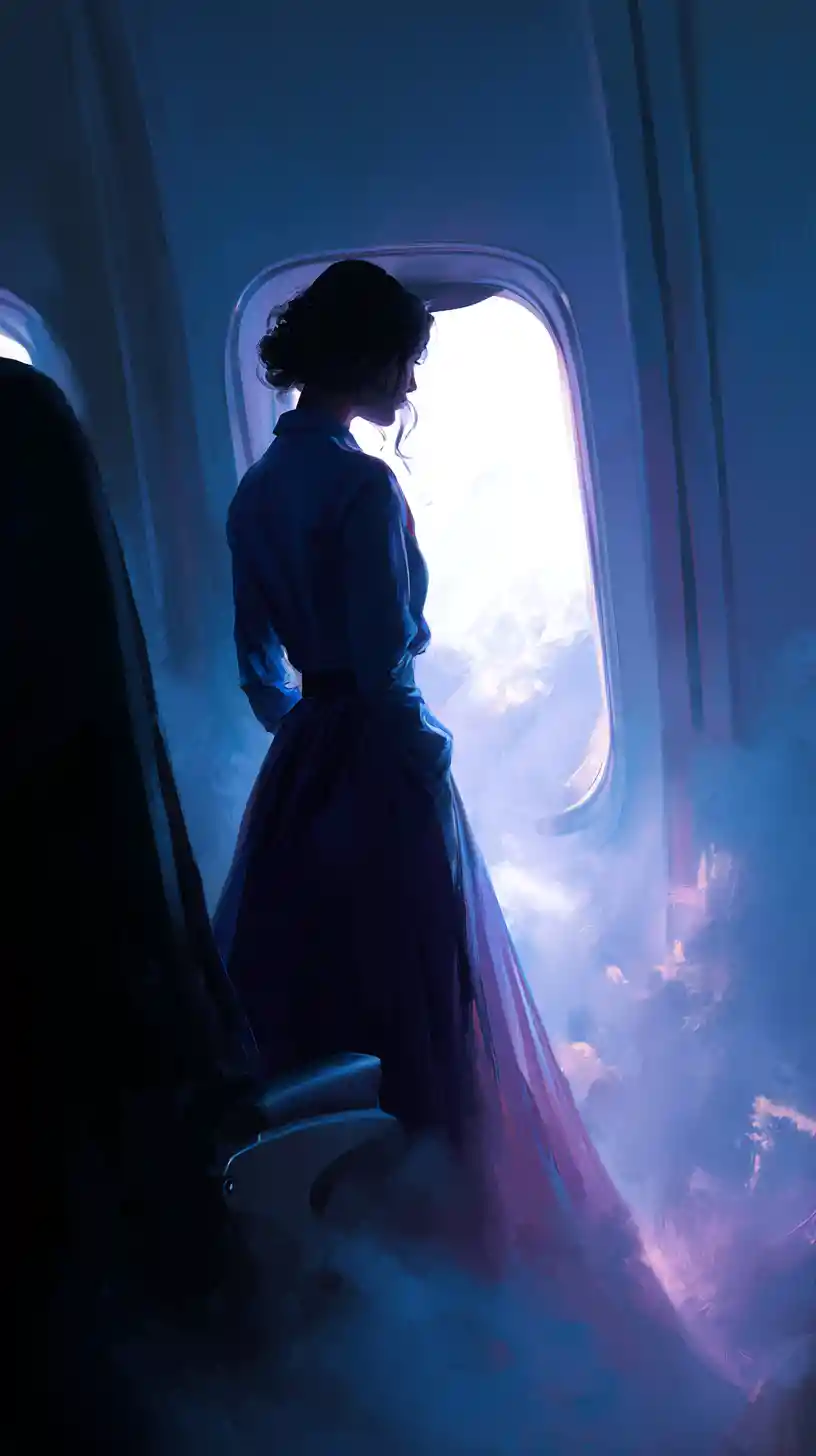 Girl sitting on an airplane during a quiet flight