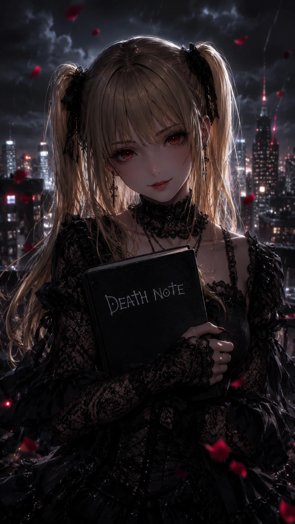 雨中屋頂上的哥德風死神筆記少女