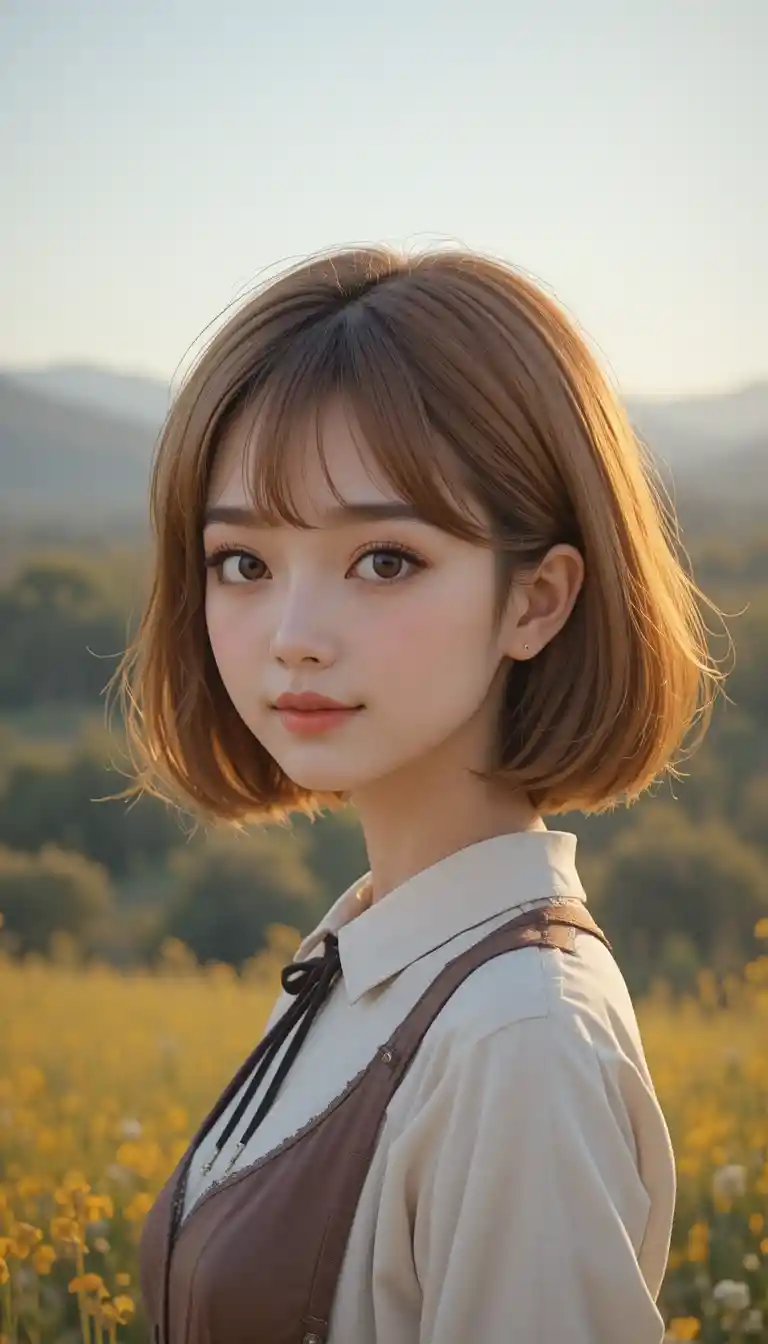 Sweet anime girl standing outside in soft morning light
