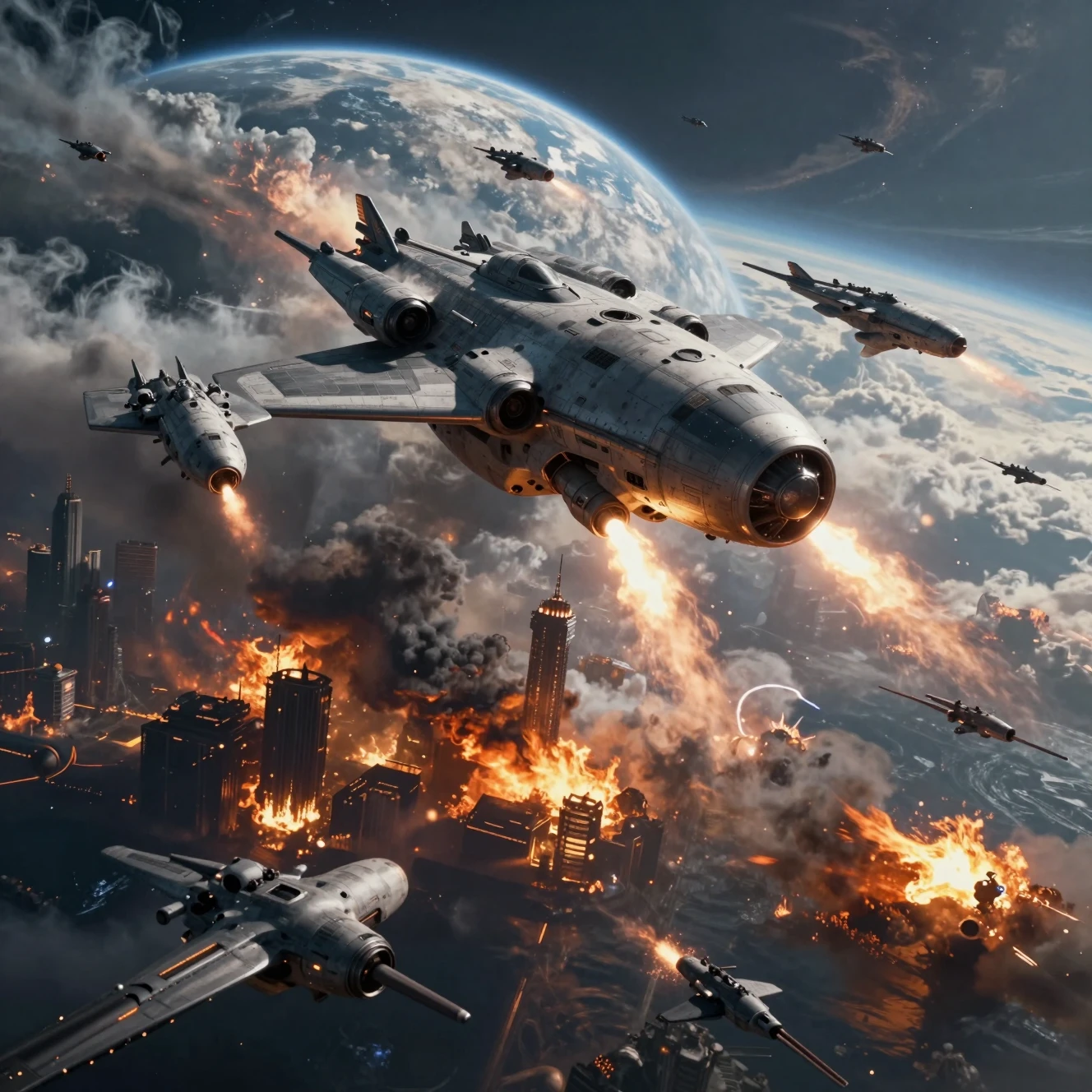 Colossal warships bombard a besieged planet from orbit