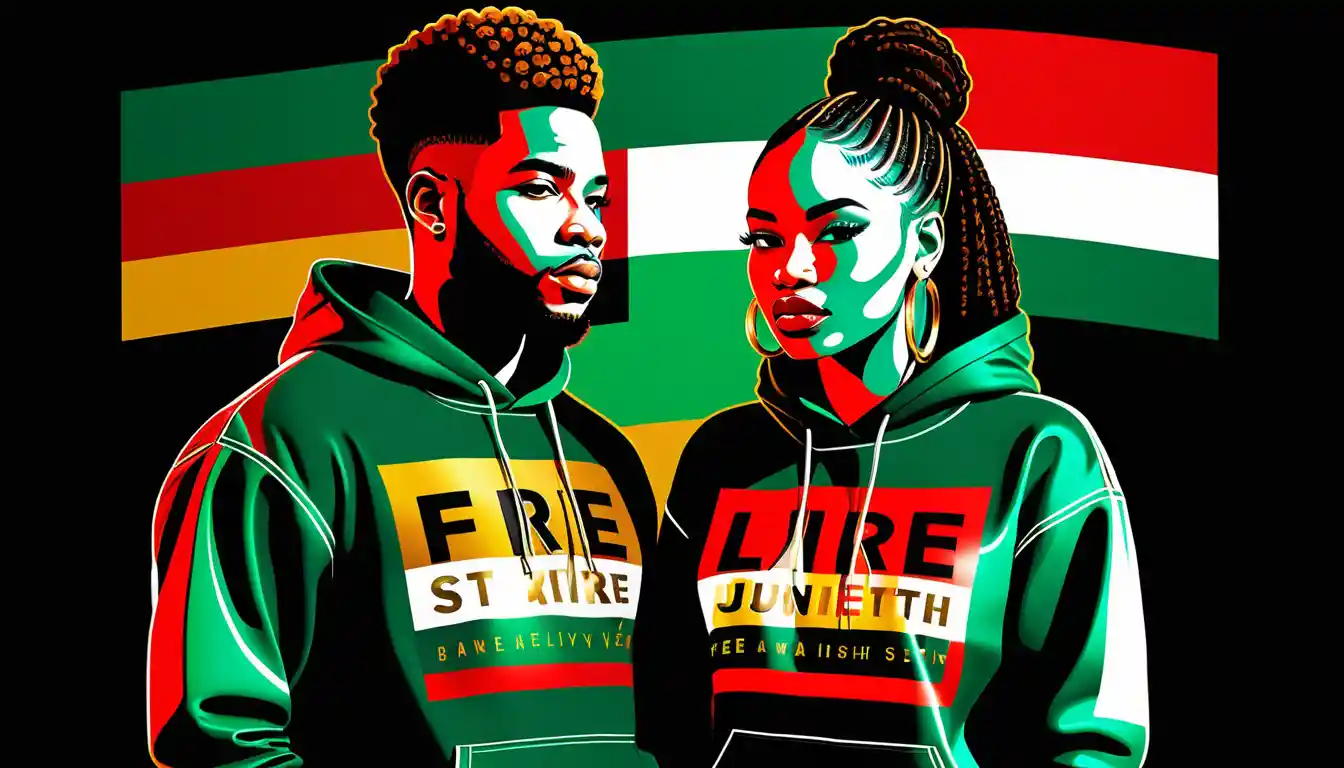 Juneteenth fashion couple with bold free ish slogan