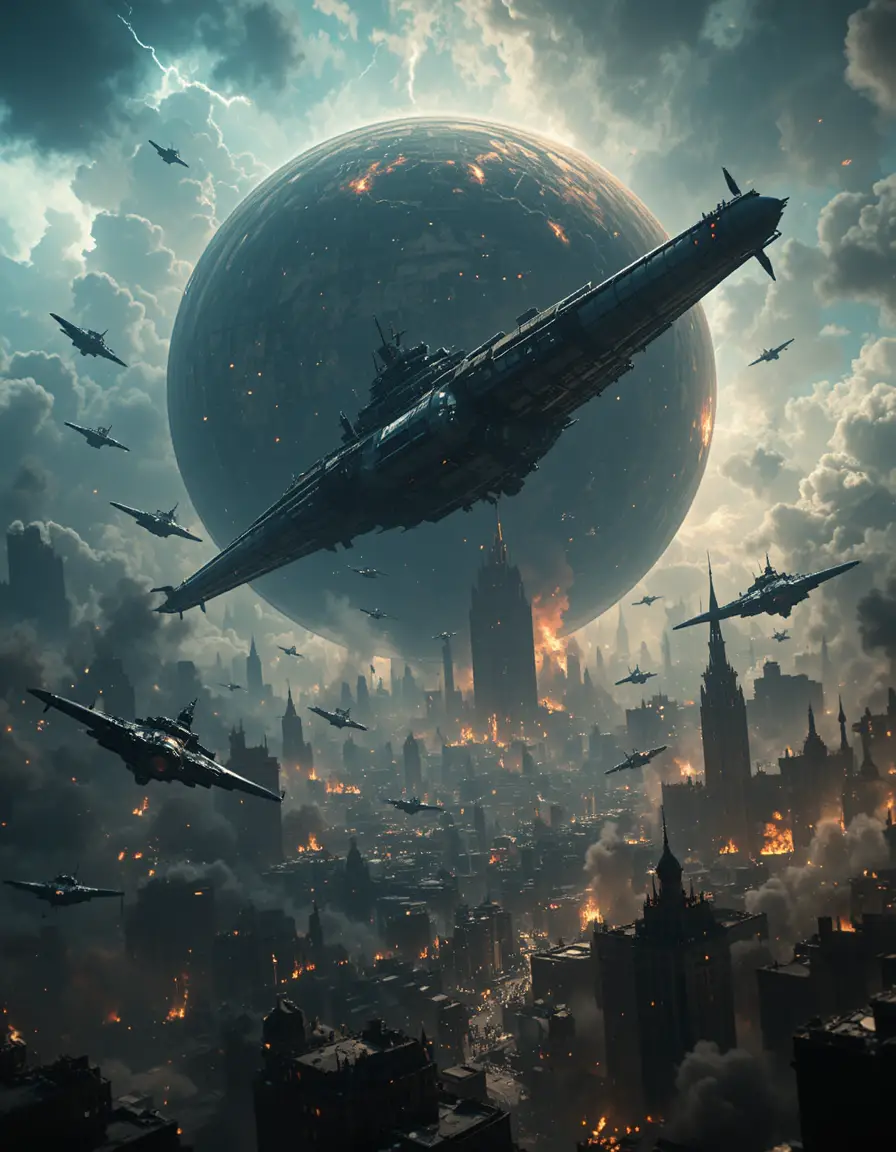 Colossal warships bombard a besieged planet from orbit