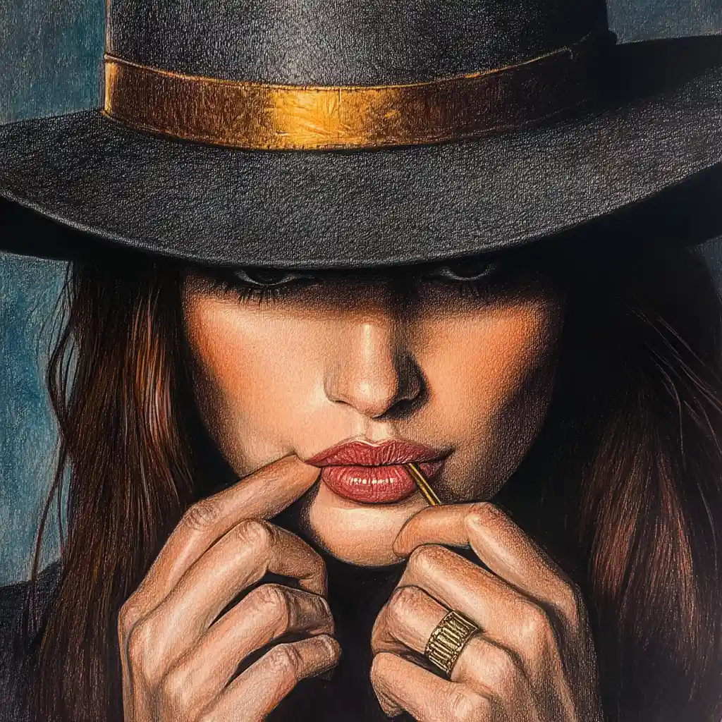 Mysterious Woman In Fedora With Cigarette Holder Portrait