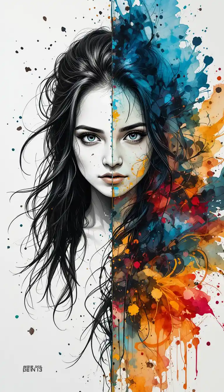 Intense black and white portrait of a young woman