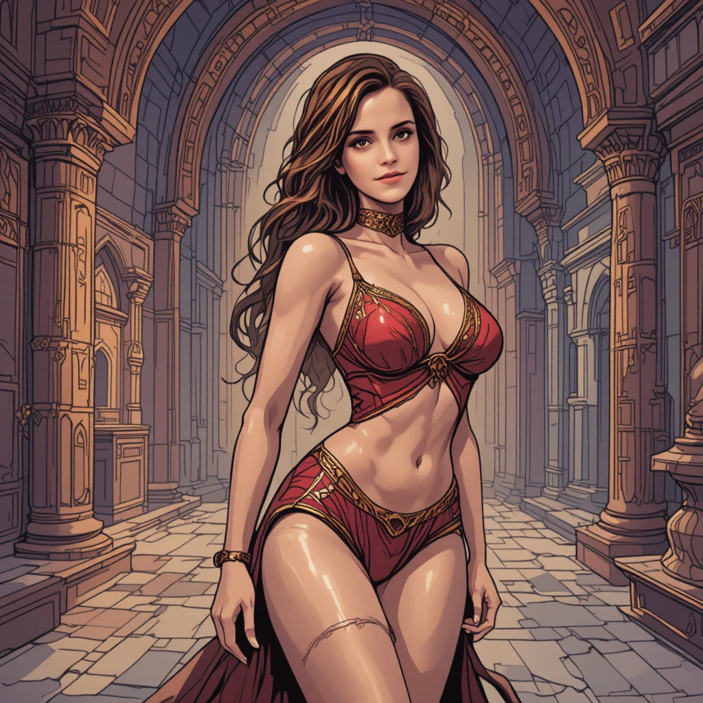Curvy harem woman in lingerie in ornate arabian palace