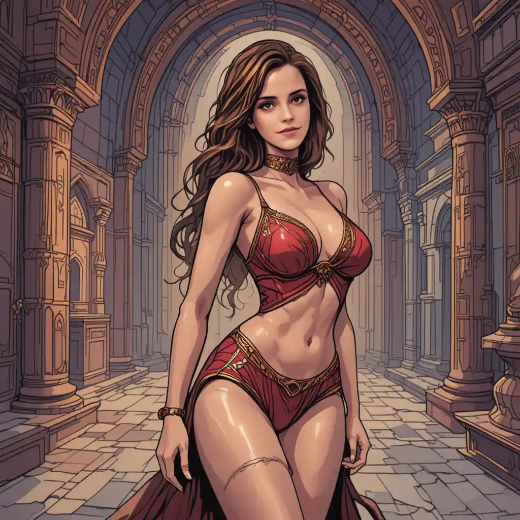 Curvy harem woman in lingerie in ornate arabian palace